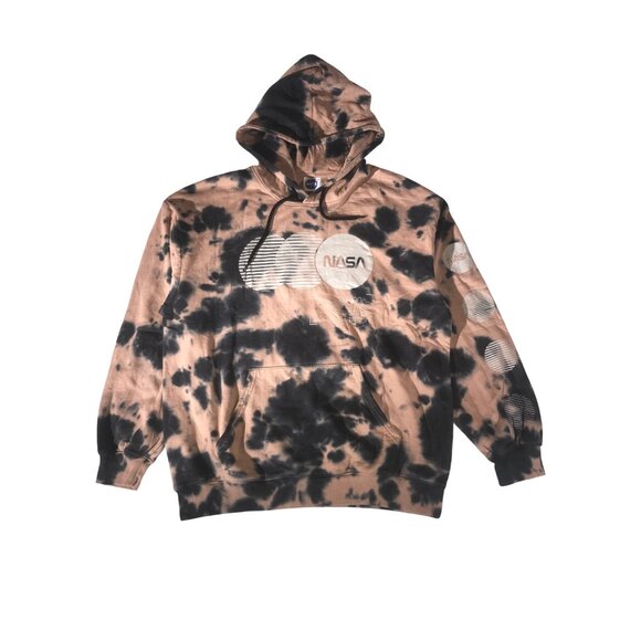 NASA Men's Unisex Tan & Black Tie-Dye Exploration NASA Logo Drawstring Hoodie XL - Picture 1 of 8